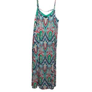 Skies Are Blue Curvy 1X Colorful Patterned Maxi Dress.Summer,Beach,Travel,Comfy